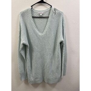 AVA VIV Women's Light Blue Knit V-Neck Pullover Sweater Oversized Casual, Size X
